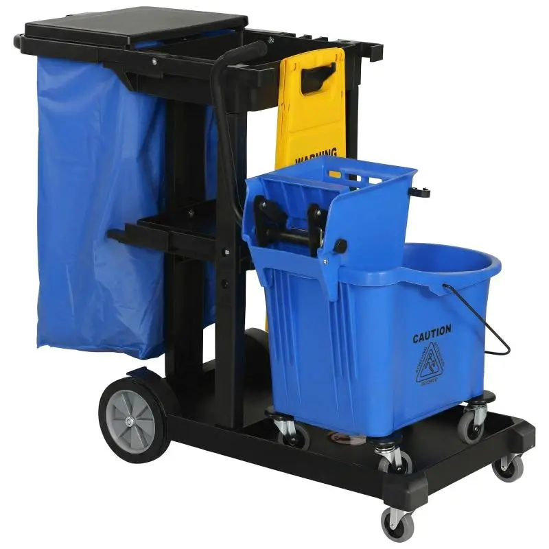 Cleaning Cart with 3 Shelves and 70 L Waste Bag