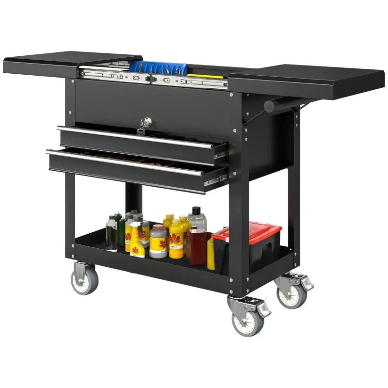 Rolling Tool Cabinet with Drawers and Work Surface