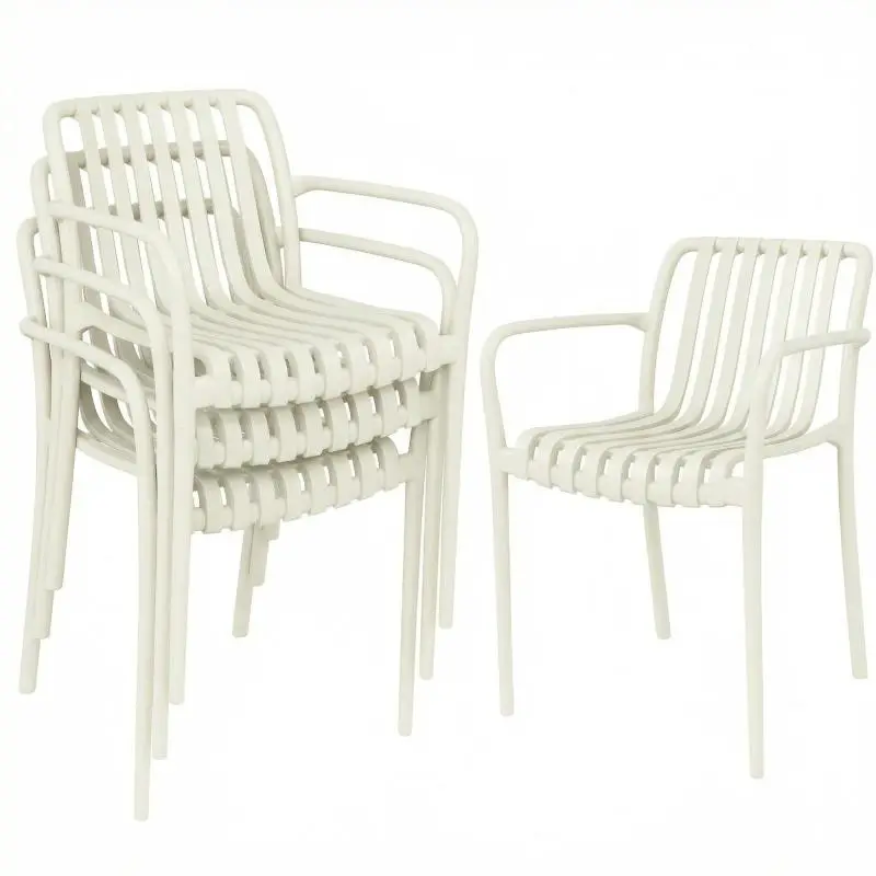 Set of 4 Stackable Garden Chairs, Dark Grey