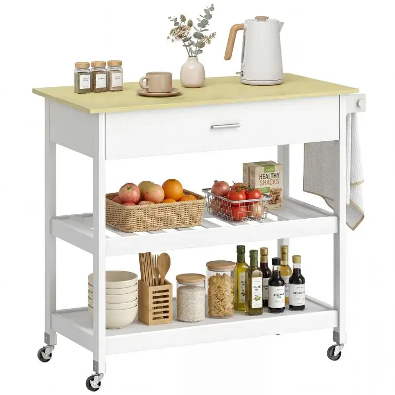 Kitchen Cart with Drawer and Open Shelves