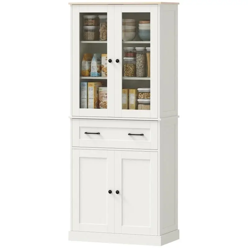 Freestanding Kitchen Cabinet with Drawer and Adjustable Shelf