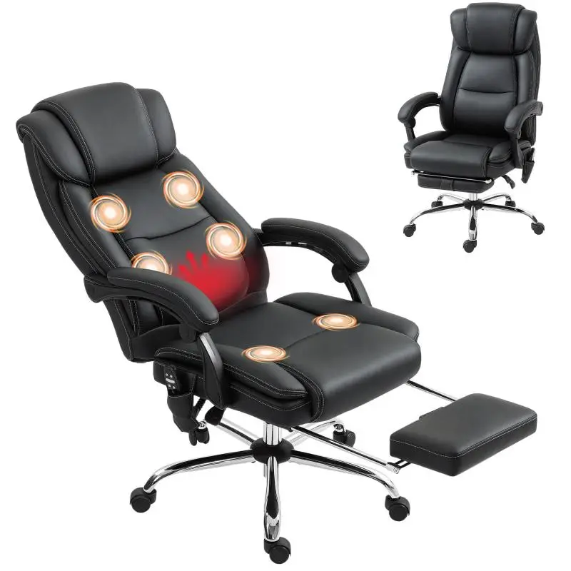 Ergonomic Office Chair with Massage Function and Footrest, Black