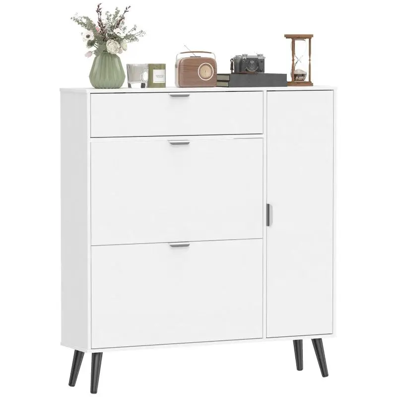 Narrow Shoe Cabinet with 2 Tilt-Out Compartments