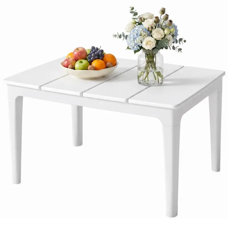 Rectangular Plastic Side Table, 70 cm, Cream White