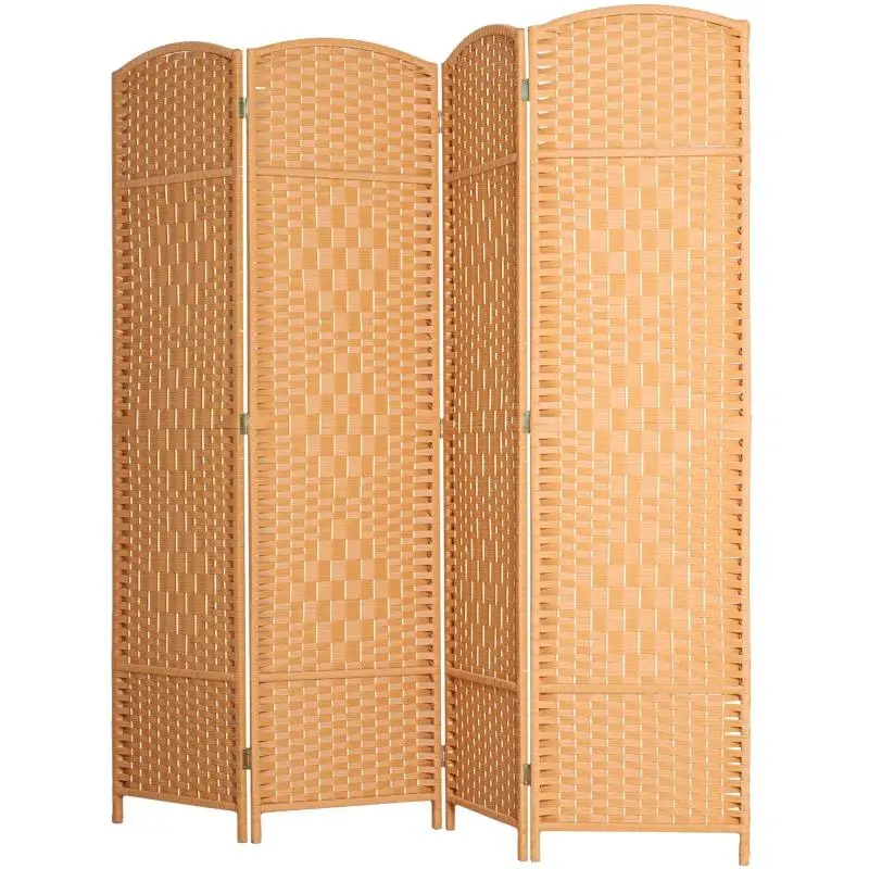 4-Panel Folding Room Divider, Natural Wood