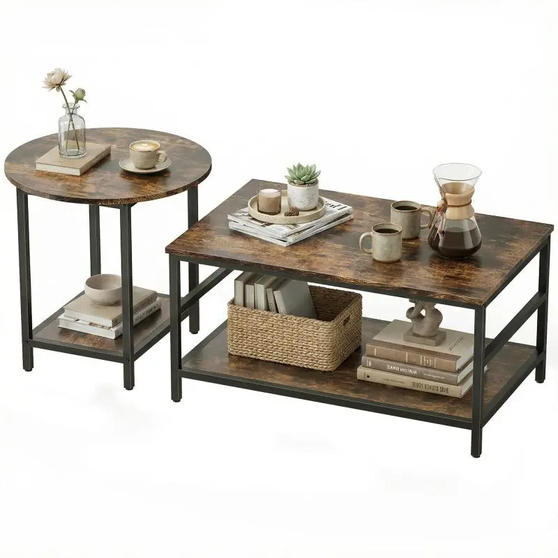 2-Piece Coffee Table Set, Rustic Brown