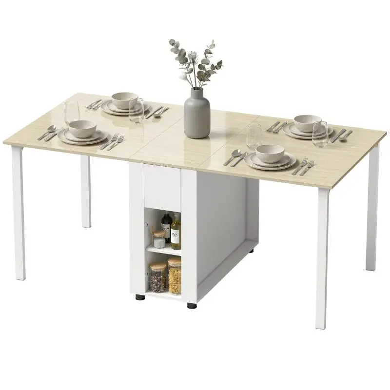 Folding Dining Table for 6 People, White and Wood-Effect