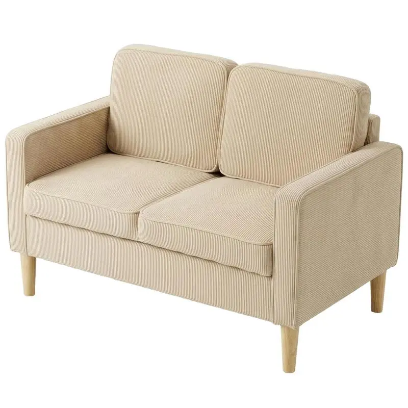2-Seater Sofa/Couch with 2 Throw Pillows, Storage Space, and Solid Wood Legs – Small, Modern Loveseat, Corduroy, 117 x 63 x 79 cm, Beige