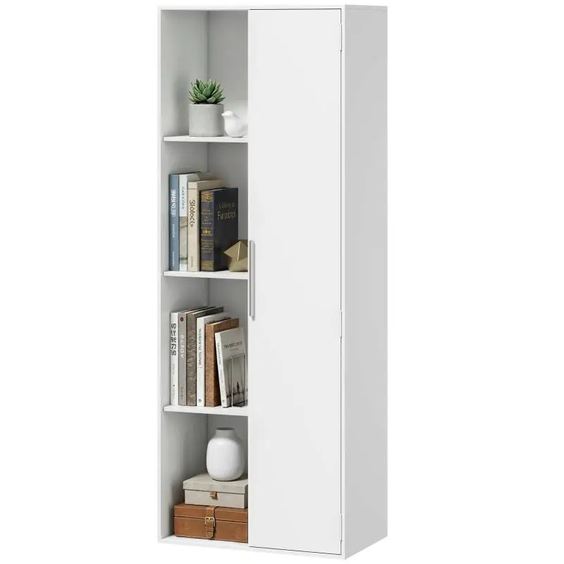 4-Tier Bookcase with Cabinet, White