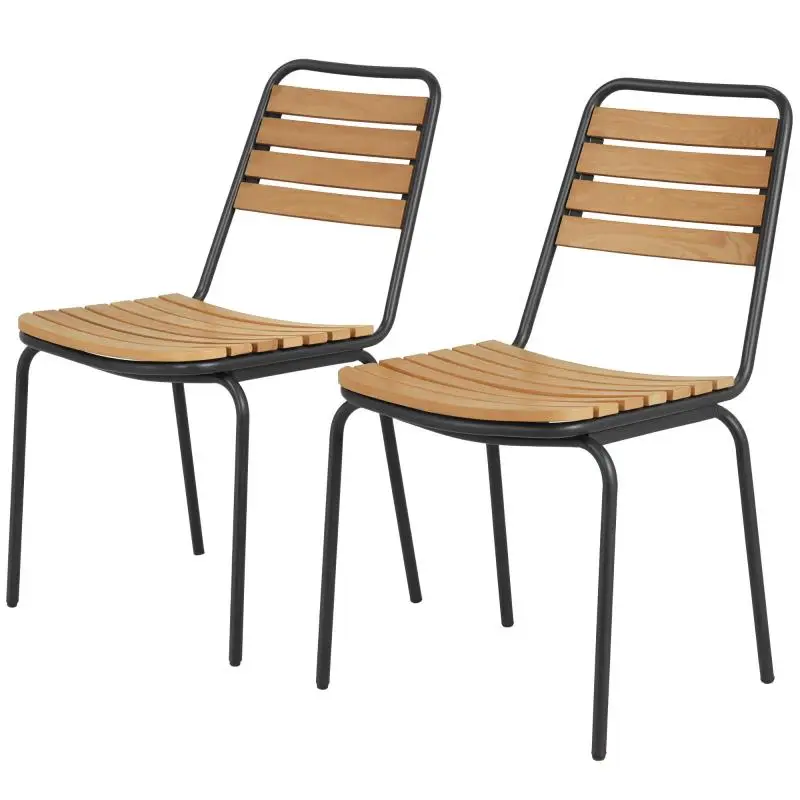 Set of 2 Stackable Garden Chairs, Natural Wood