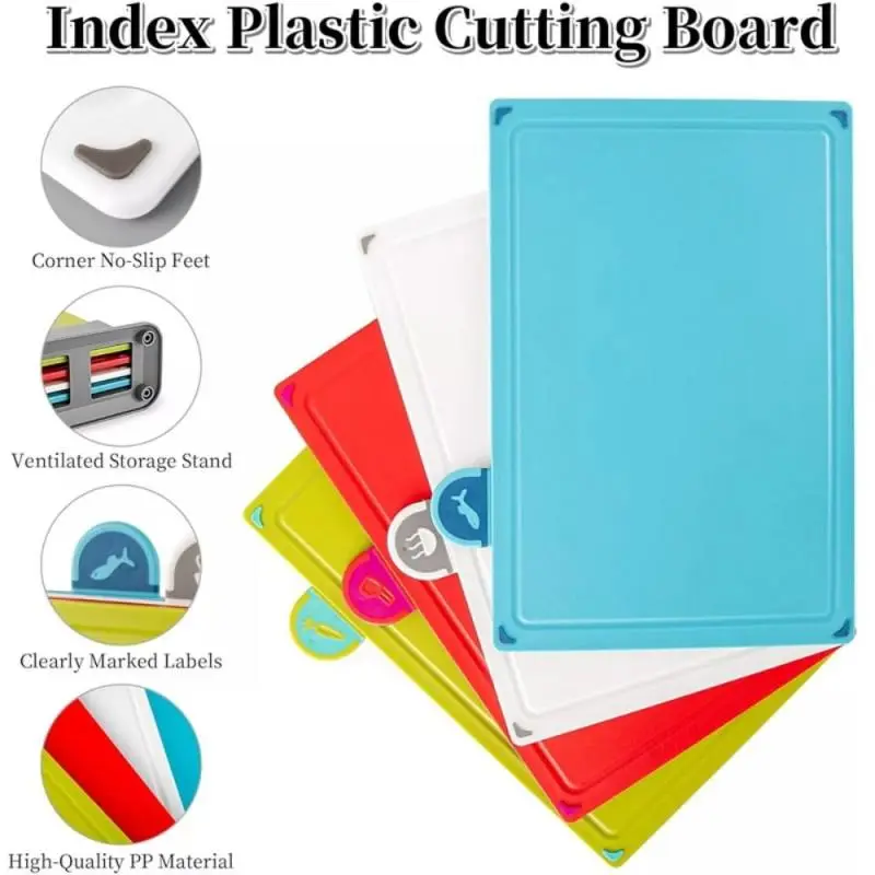 4-Piece Colour-Coded Cutting Board Set with Stand