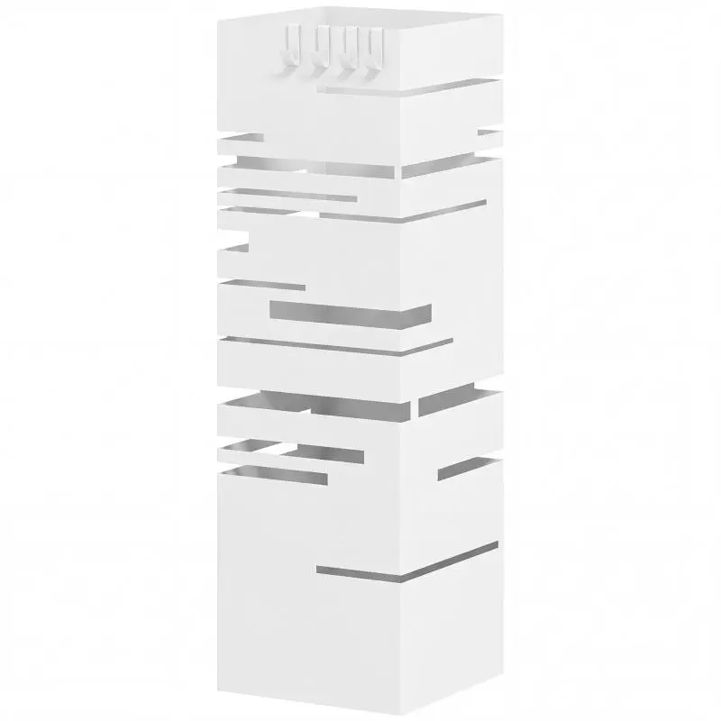 Metal Umbrella Stand with Hooks and Drip Tray, White