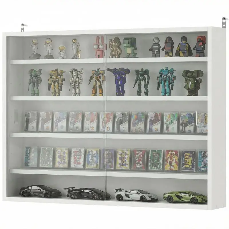 Wall Display Cabinet with 2 Sliding Glass Doors, White