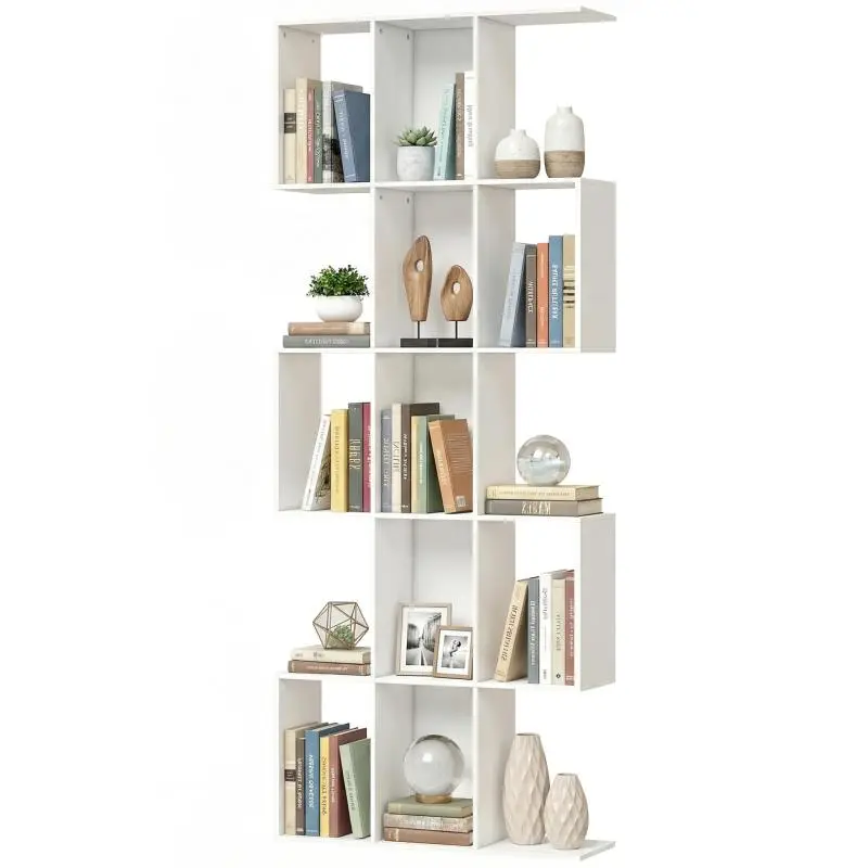 5-Tier S-Shaped Bookshelf, 80 x 24 x 200 cm, White