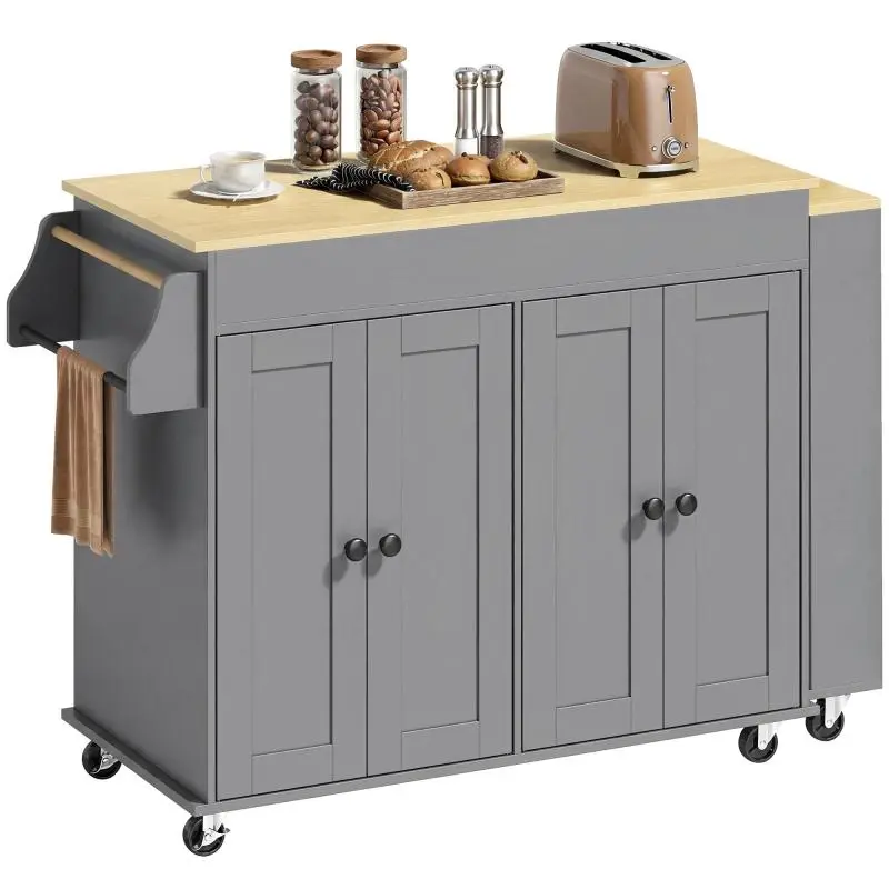 Extendable Kitchen Island with Casters and Spice Rack