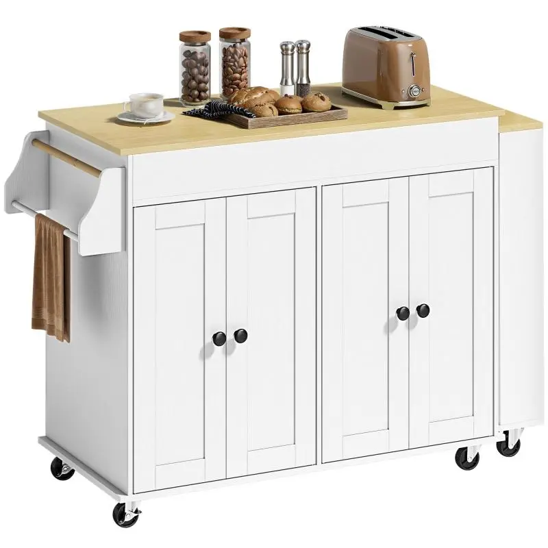 Kitchen Island on Wheels with Extendable Countertop