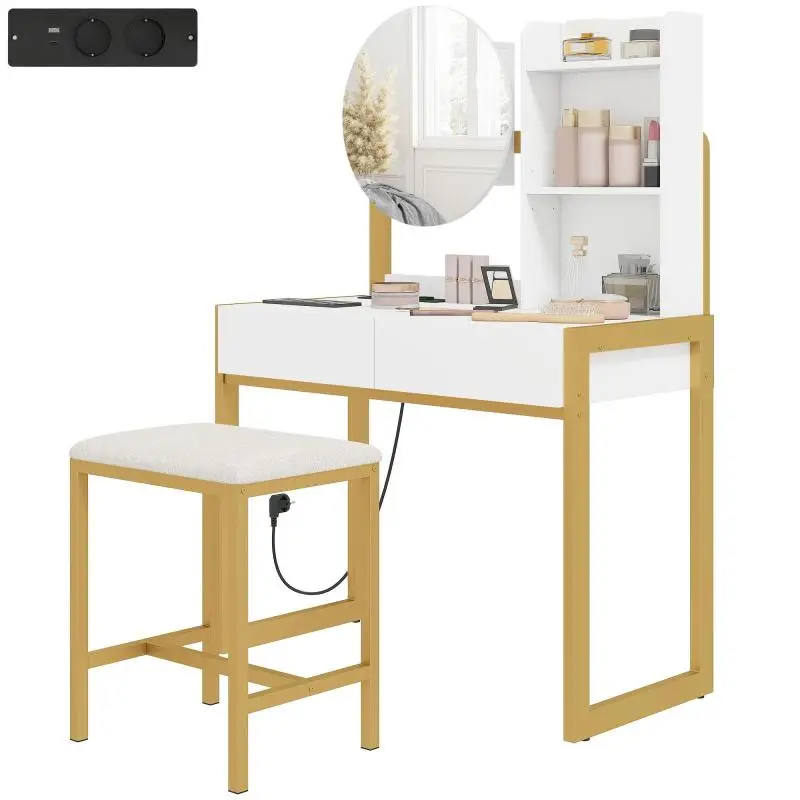 Makeup Vanity with Mirror and Stool