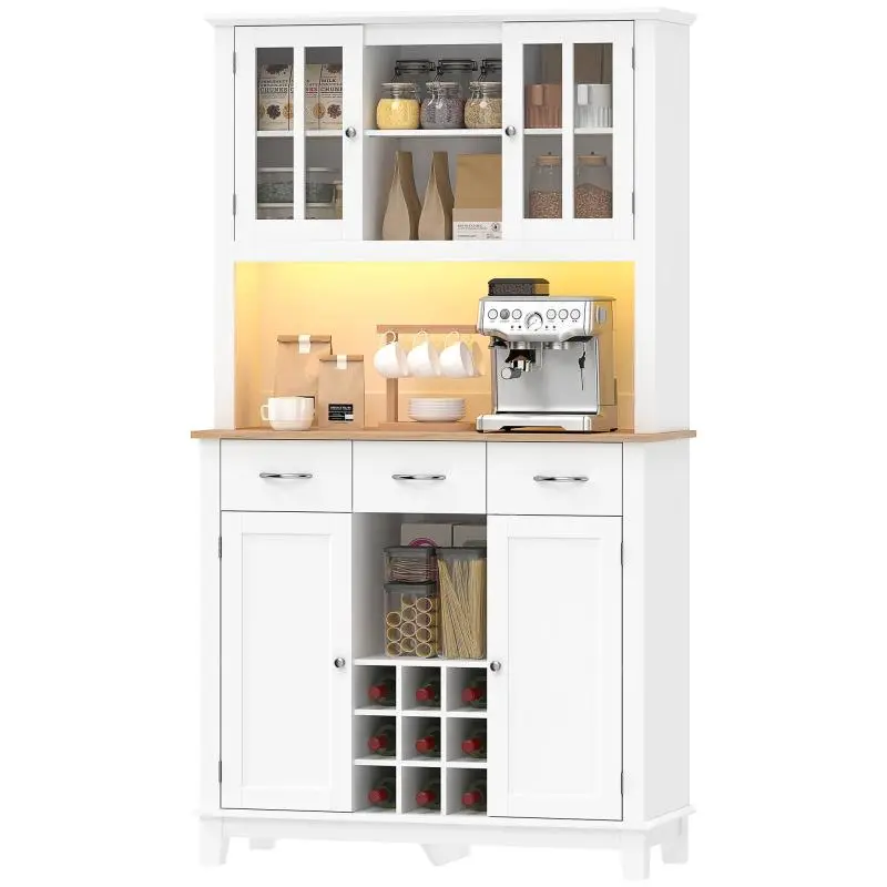 Kitchen Cabinet with LED Lighting and Wine Rack