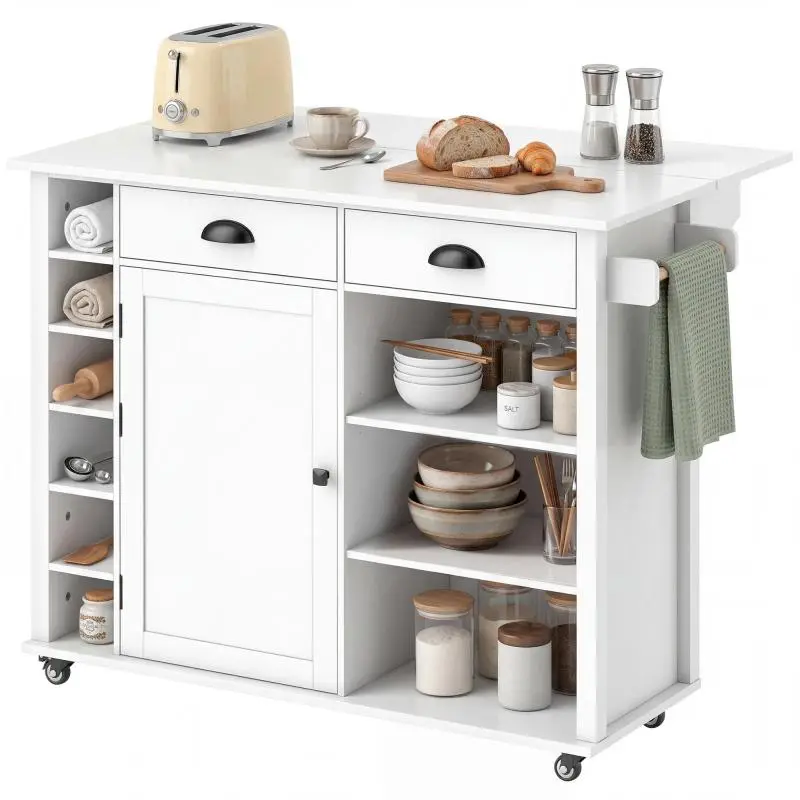 Kitchen Island with Wheels and Drop-Down Top