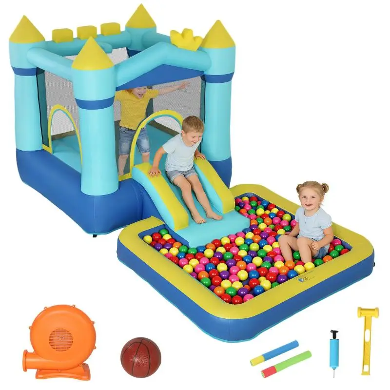 Inflatable Bouncy Castle with Slide and Pool, Blue