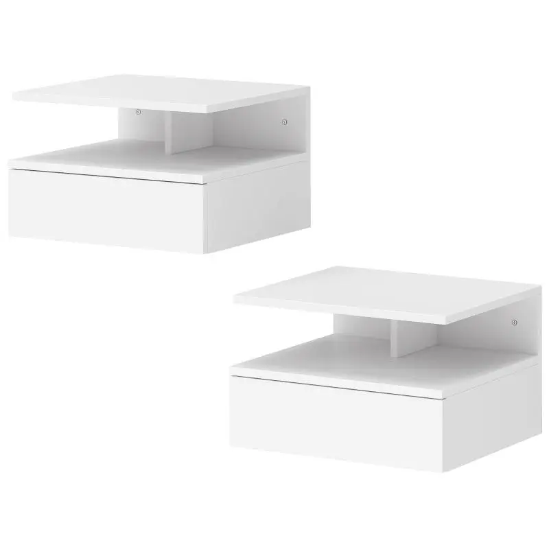 Set of 2 Floating Bedside Tables with Drawer, White