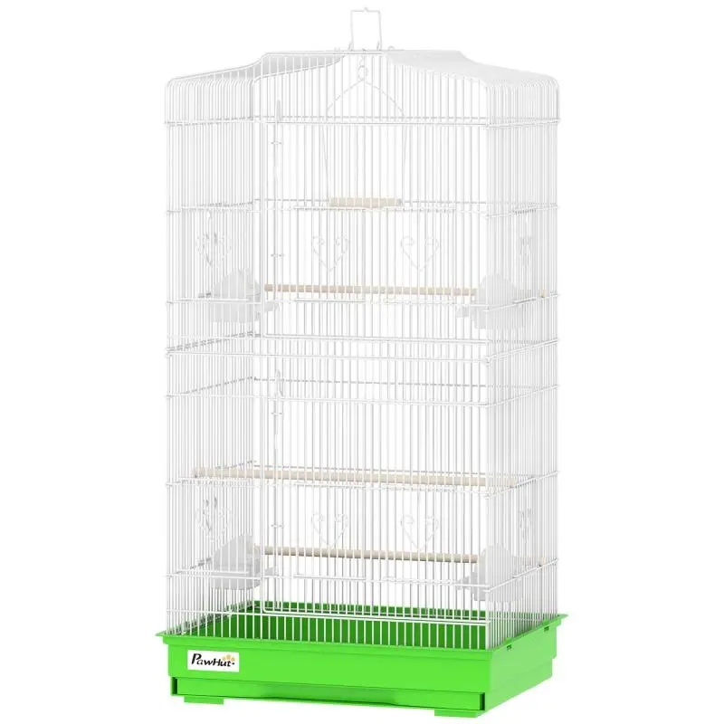Metal Bird Cage with Perches, Swing and Tray, Green