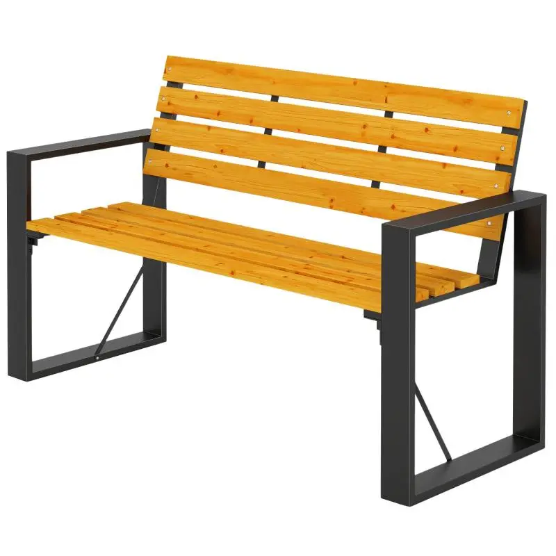 2-Seater Outdoor Garden Bench with Wooden Seat, Natural