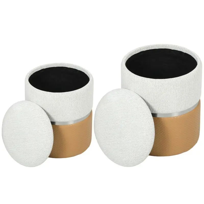 Set of 2 Storage Ottomans, Cream and Brown