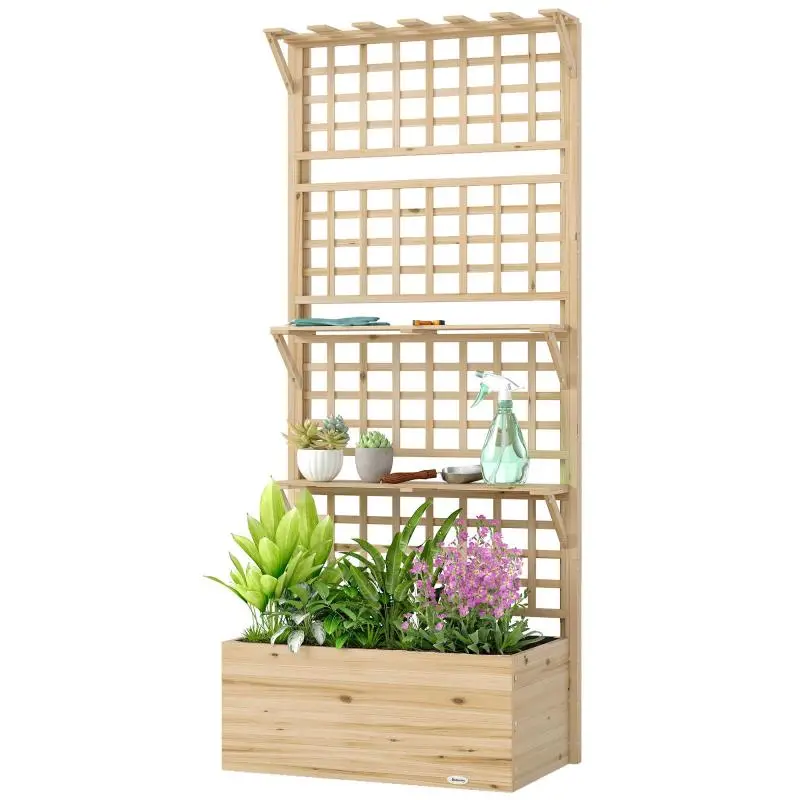 Wooden Planter with Trellis and Shelves, 177 cm