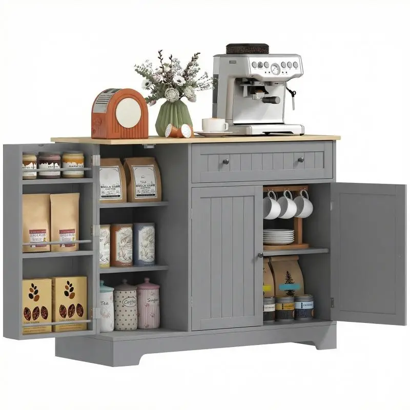 Kitchen Sideboard with Drawer and Adjustable Shelves, Grey