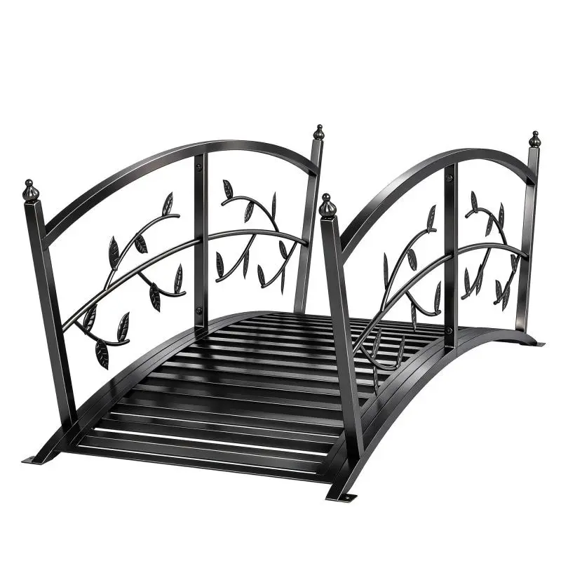 Metal Garden Bridge with Railings, 1.2 m, Black