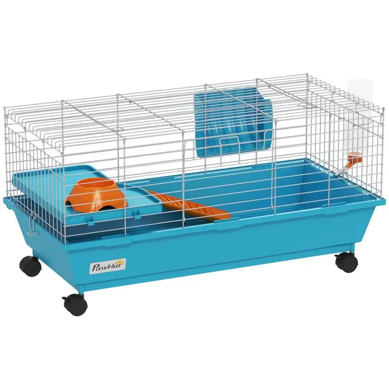Small Animal Cage on Wheels, 89 x 44 x 43 cm, Blue