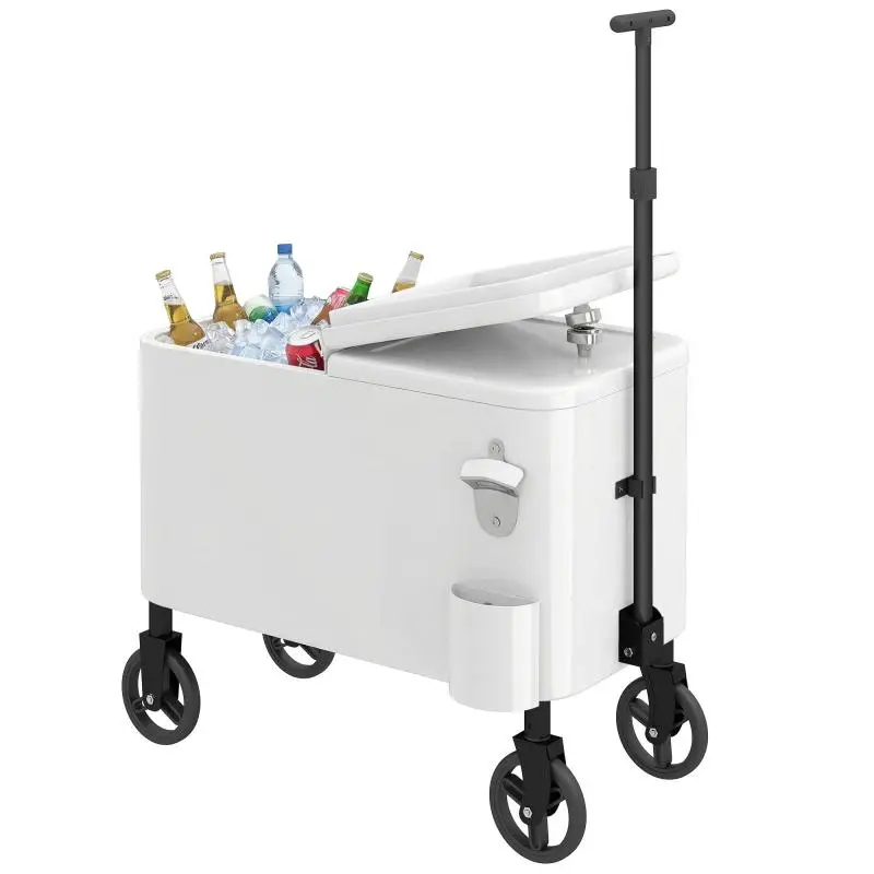 Cooler Cart with Wheels, 56 L, White