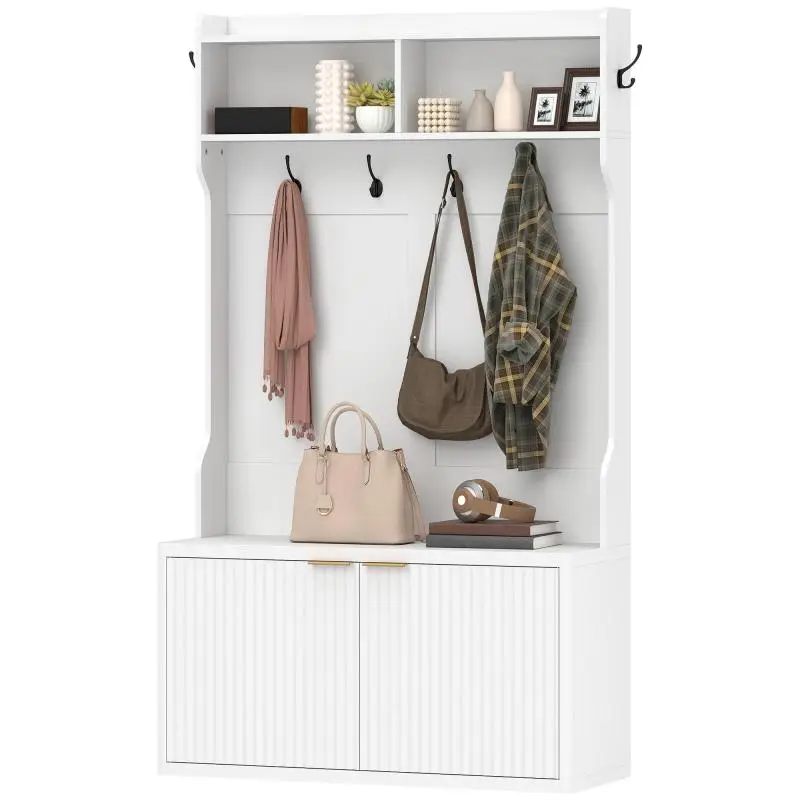 4-in-1 Coat Rack and Shoe Rack, Oak, 100 cm