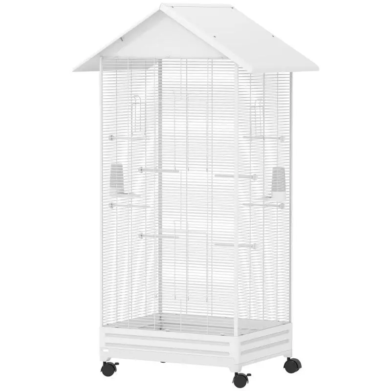 Large Bird Cage with Wheels, White