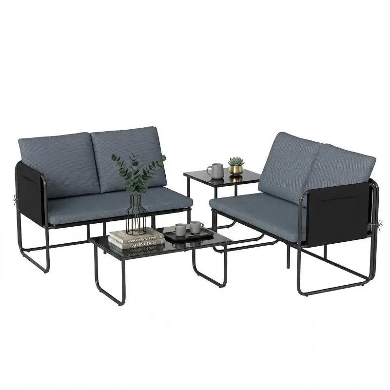 4-Piece Outdoor Garden Set with Glass Tables
