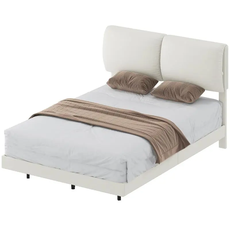 Double Bed with Padded Headboard, 135 x 190 cm