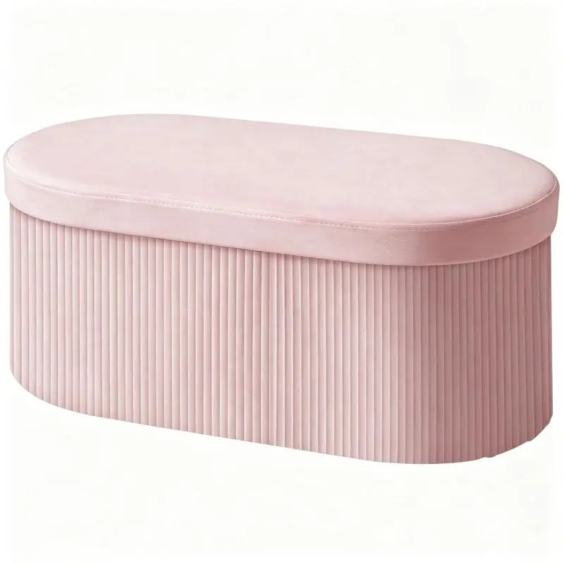 Foldable Velvet Storage Bench, 72 L, Pink