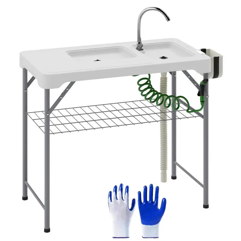 Folding Camping Table with 2 Sinks and Faucet
