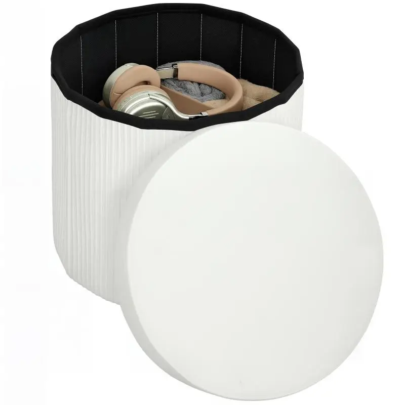 Round Pink Storage Ottoman, 35 L