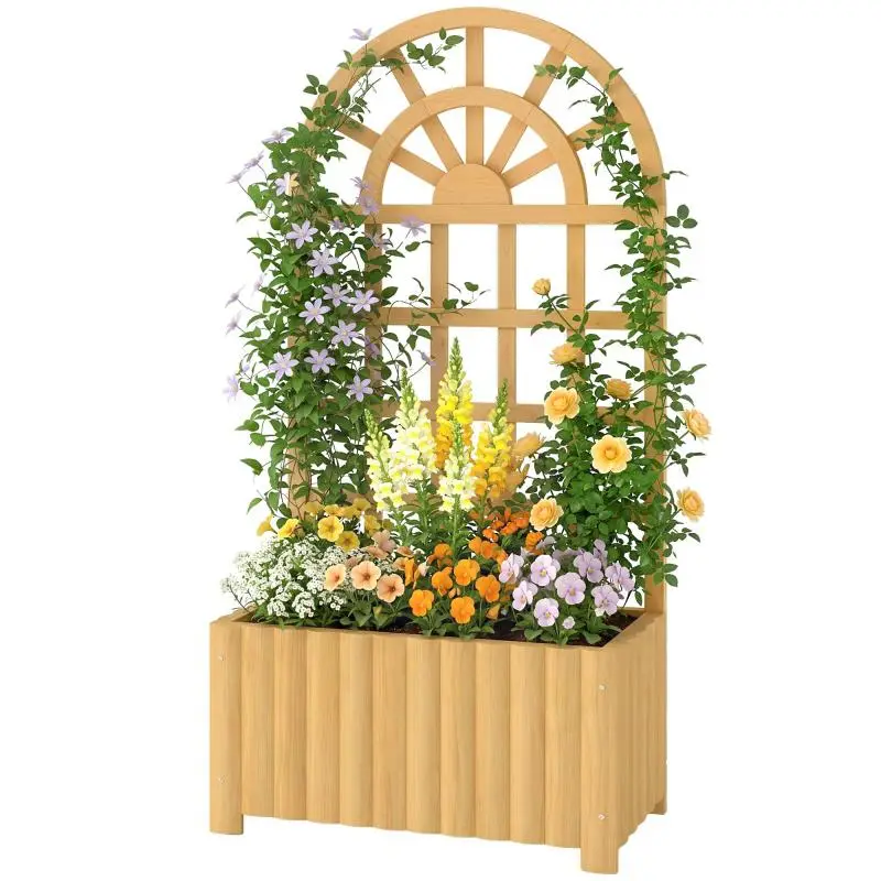 Wooden Planter with Trellis, 60 x 30 x 120 cm