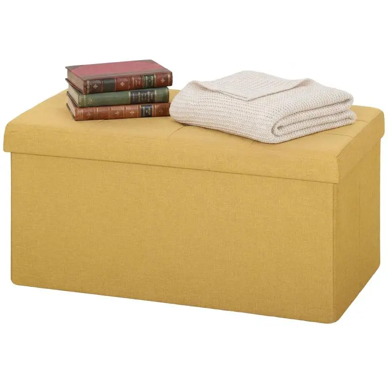 Foldable Storage Ottoman, 84 L, Yellow