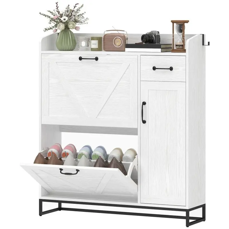 Narrow Shoe Cabinet with 2 Tilt-Out Drawers