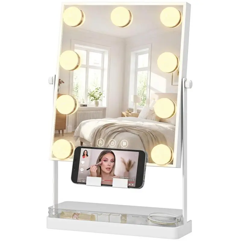 Hollywood Lighted Makeup Mirror with Phone Holder