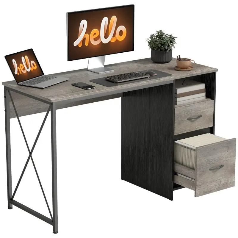 Computer Desk with 2 Drawers, 120 x 50 cm, Light Grey