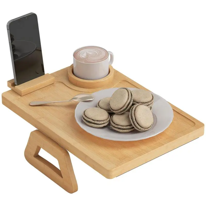 Bamboo Sofa Armrest Tray with Cup Holder