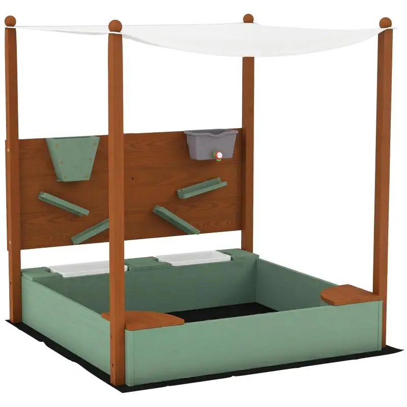 Wooden Kids Sandbox with Roof and 2 Seats