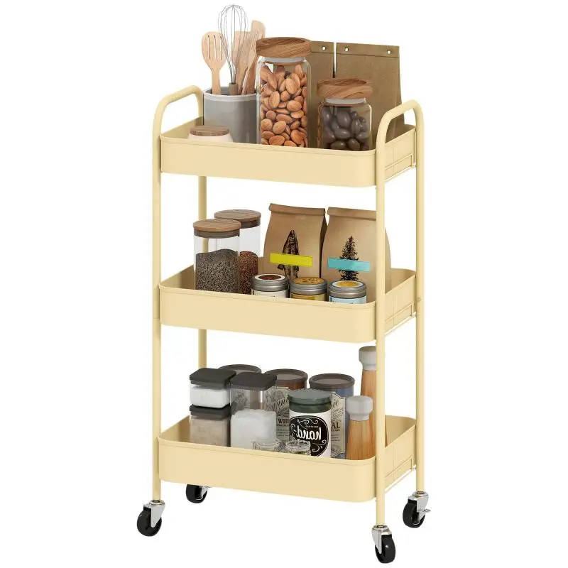 3-Tier Rolling Utility Cart, Yellow