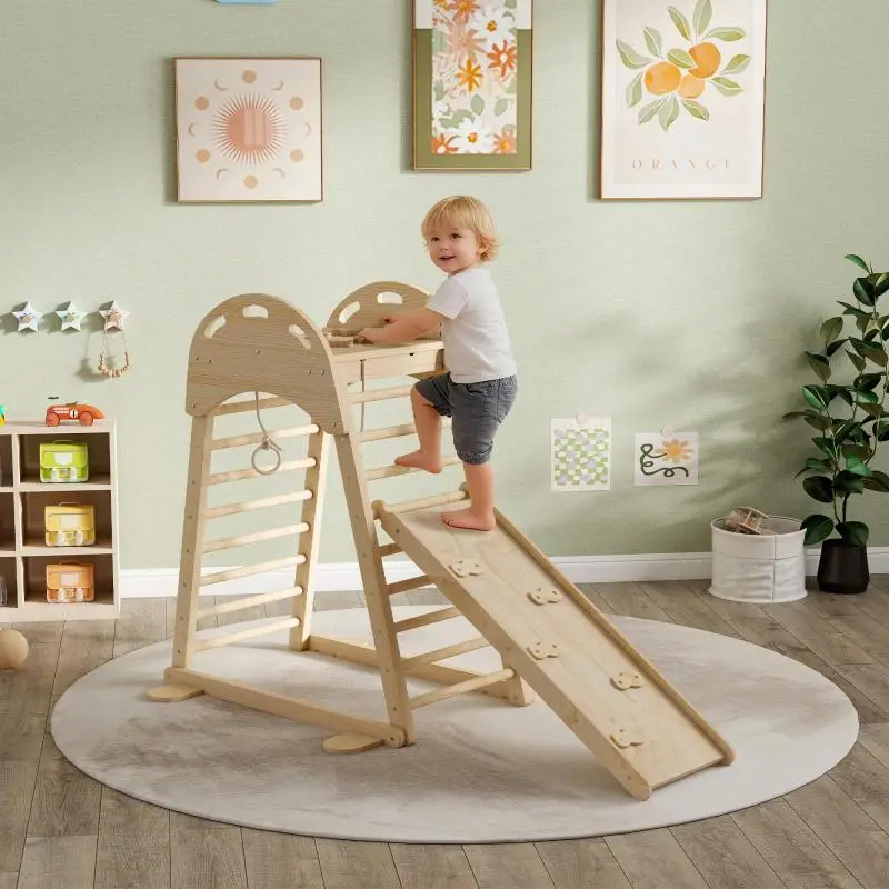 6-in-1 Montessori Climbing Triangle with Slide