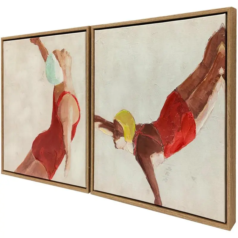 2-Piece Abstract Swimmer Wall Art Set, 40 cm